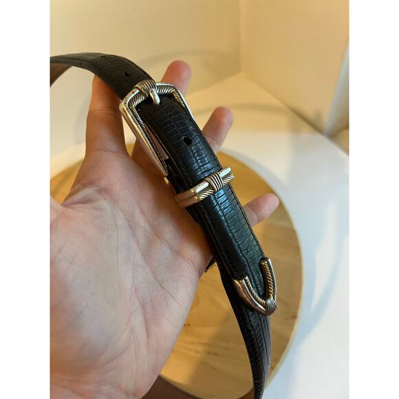 Vintage 90s Onyx USA Black Genuine Leather Silver Tipped Buckle Belt Size 38 main image 6